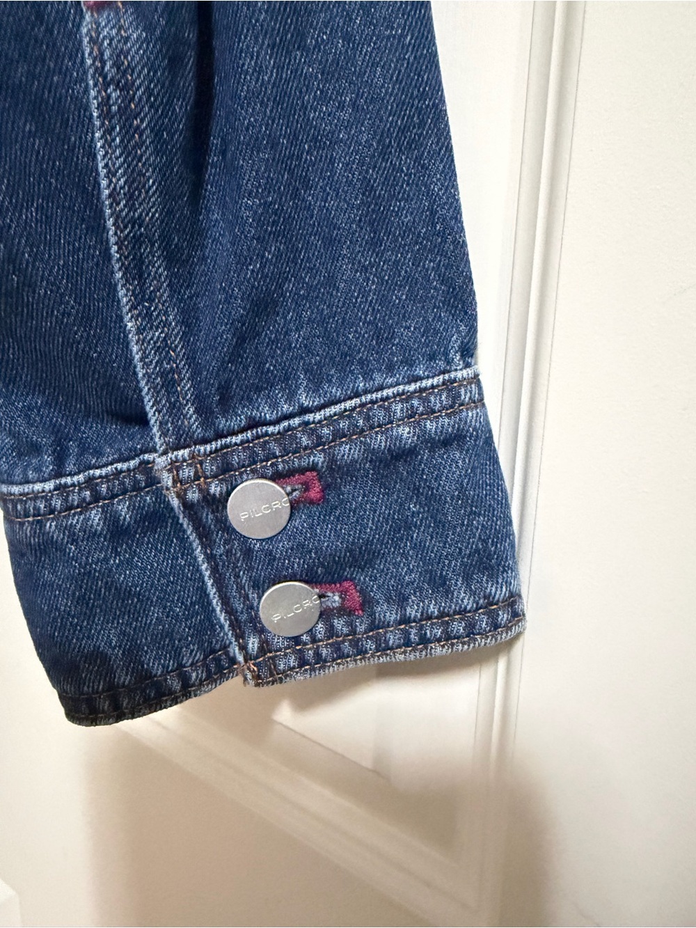 Pilcro Denim Jacket with Suede Collar in Blue and Brown - Picture 5 of 5